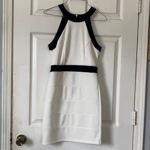 Midnight doll black and white fancy sleeveless mini halter neck zip up dress 5